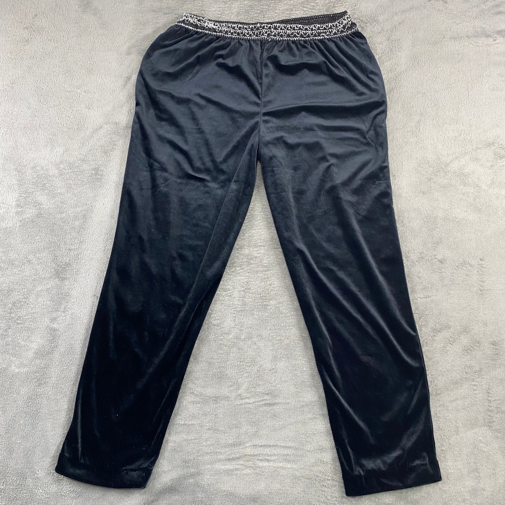 Vtg CERVELLE Black Velvet Lounge Pants Women's Size L Elastic Waist Made‎ in USA